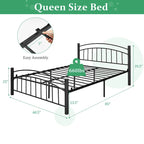Struttura letto a piattaforma in metallo nero con testiera | Singolo/Matrimoniale | 1–2 persone