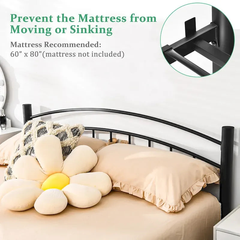 Struttura letto a piattaforma in metallo nero con testiera | Singolo/Matrimoniale | 1–2 persone