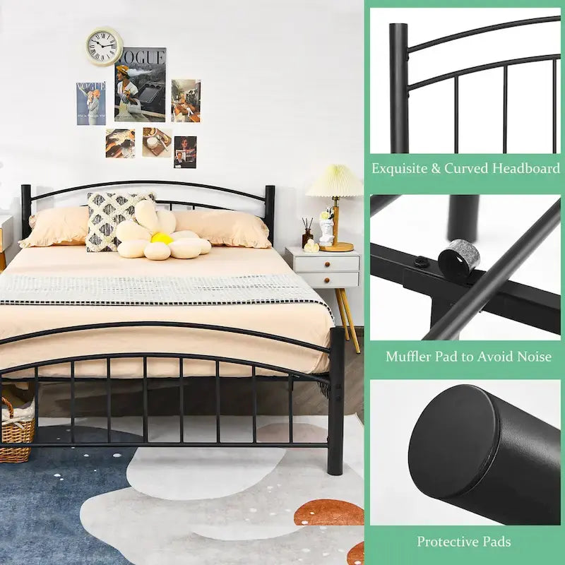 Struttura letto a piattaforma in metallo nero con testiera | Singolo/Matrimoniale | 1–2 persone