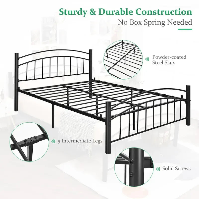 Struttura letto a piattaforma in metallo nero con testiera | Singolo/Matrimoniale | 1–2 persone