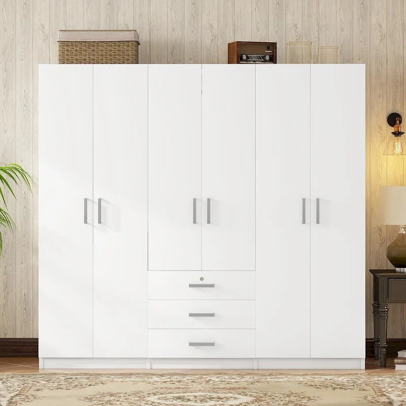 Armadio a 6 ante con 3 cassetti Marrone/Grigio/Bianco, per 1 persona