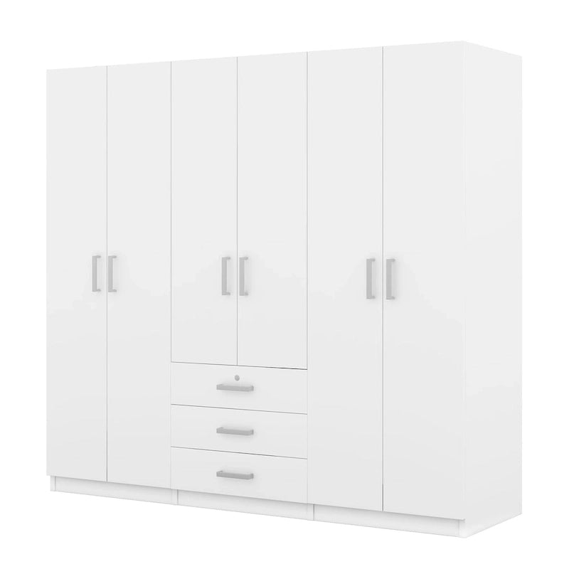 Armadio a 6 ante con 3 cassetti Marrone/Grigio/Bianco, per 1 persona
