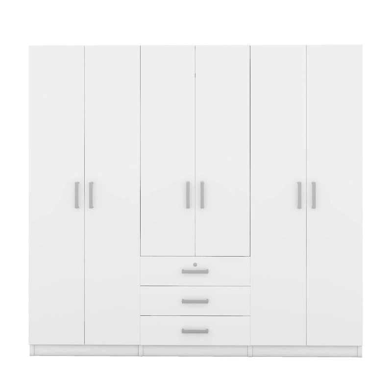 Armadio a 6 ante con 3 cassetti Marrone/Grigio/Bianco, per 1 persona