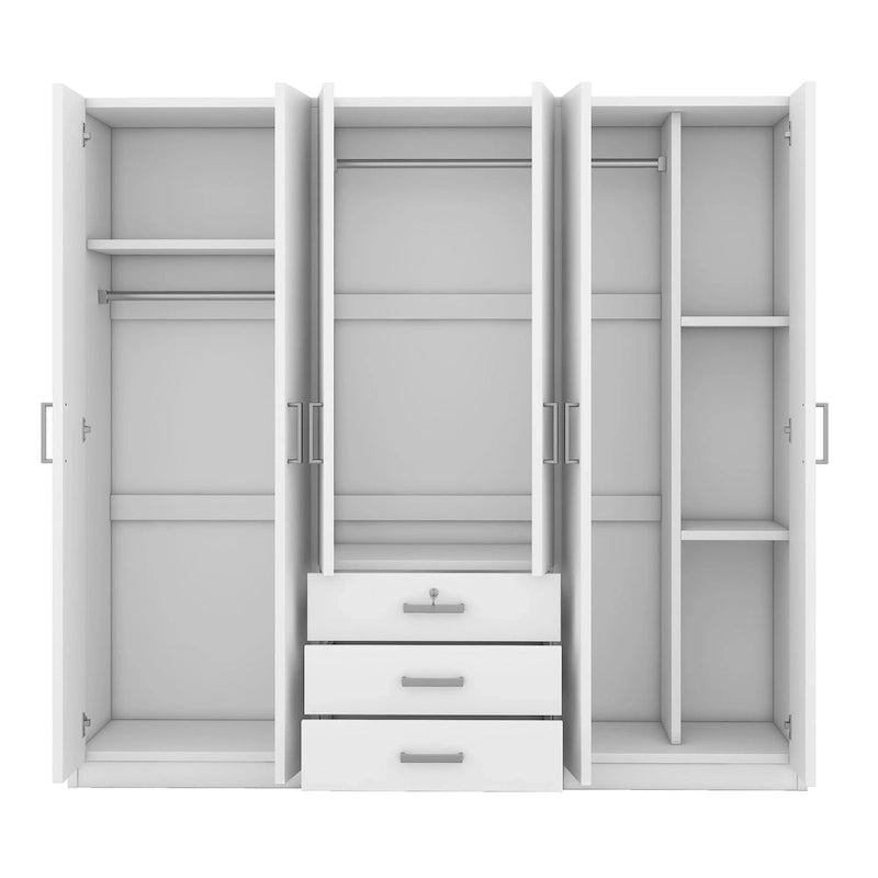 Armadio a 6 ante con 3 cassetti Marrone/Grigio/Bianco, per 1 persona