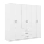 Armadio a 6 ante con 3 cassetti Marrone/Grigio/Bianco, per 1 persona