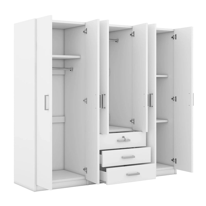 Armadio a 6 ante con 3 cassetti Marrone/Grigio/Bianco, per 1 persona