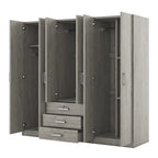 Armadio a 6 ante con 3 cassetti Marrone/Grigio/Bianco, per 1 persona