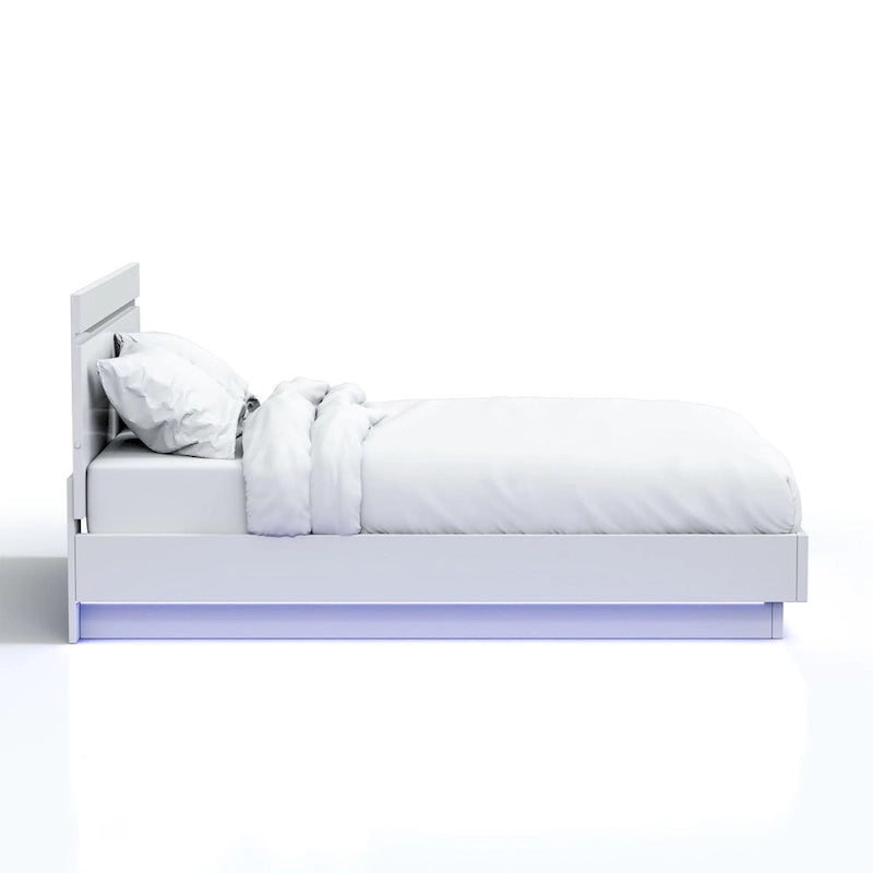 Letto Moderno Bianco con Piattaforma e Illuminazione LED | King / California King / Queen | Per 2 Persone