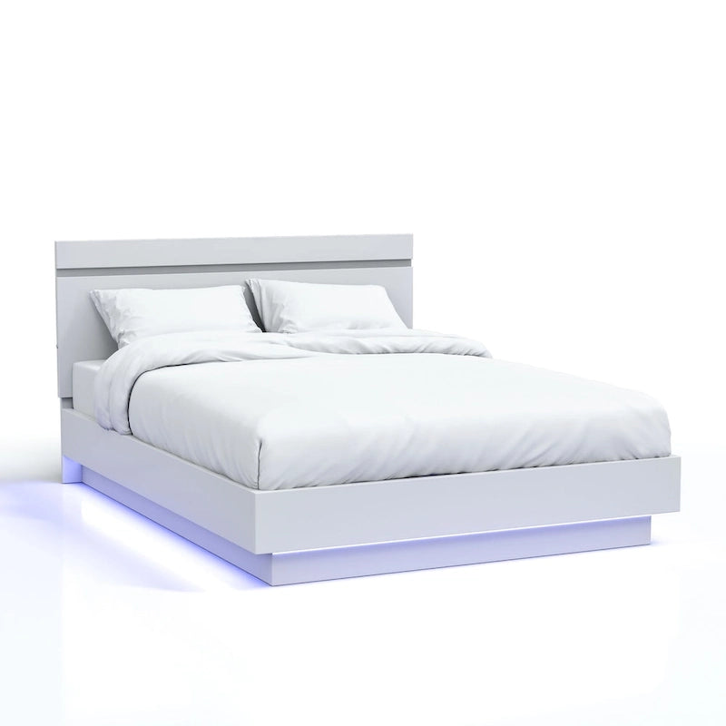 Letto Moderno Bianco con Piattaforma e Illuminazione LED | King / California King / Queen | Per 2 Persone
