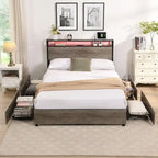 Struttura letto matrimoniale antica grigia con luci LED e contenitore – 1 posto letto