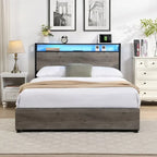 Struttura letto matrimoniale antica grigia con luci LED e contenitore – 1 posto letto