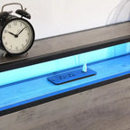 Struttura letto matrimoniale antica grigia con luci LED e contenitore – 1 posto letto