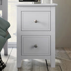 Comodino a 2 cassetti con gambe affusolate, Bianco/Grigio - Singolo