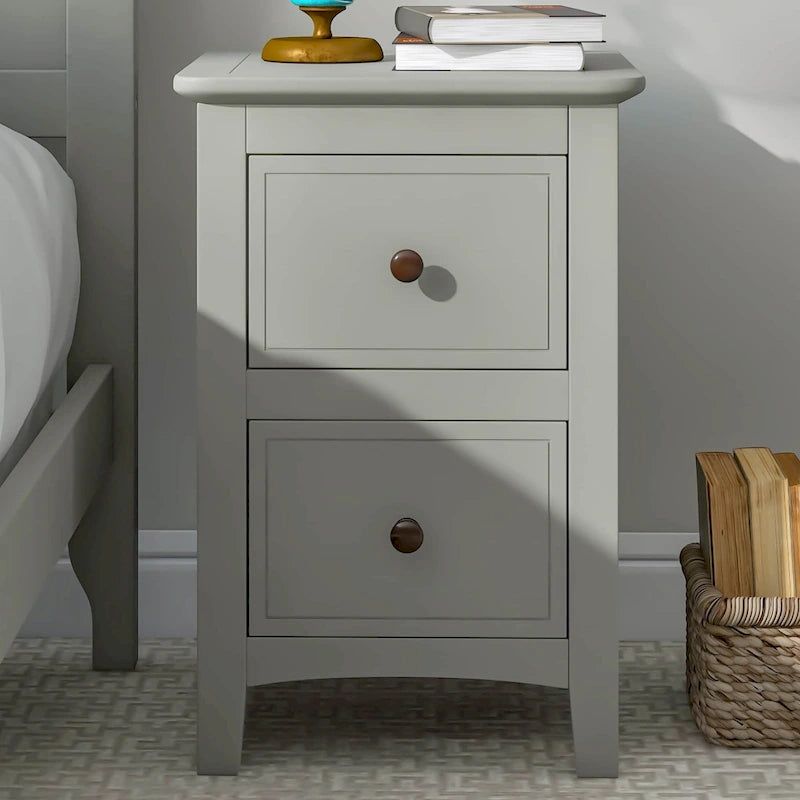 Comodino a 2 cassetti con gambe affusolate, Bianco/Grigio - Singolo