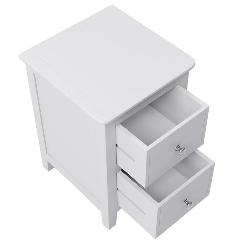 Comodino a 2 cassetti con gambe affusolate, Bianco/Grigio - Singolo