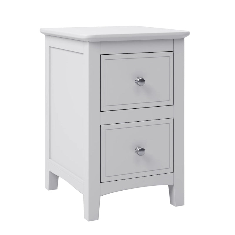 Comodino a 2 cassetti con gambe affusolate, Bianco/Grigio - Singolo