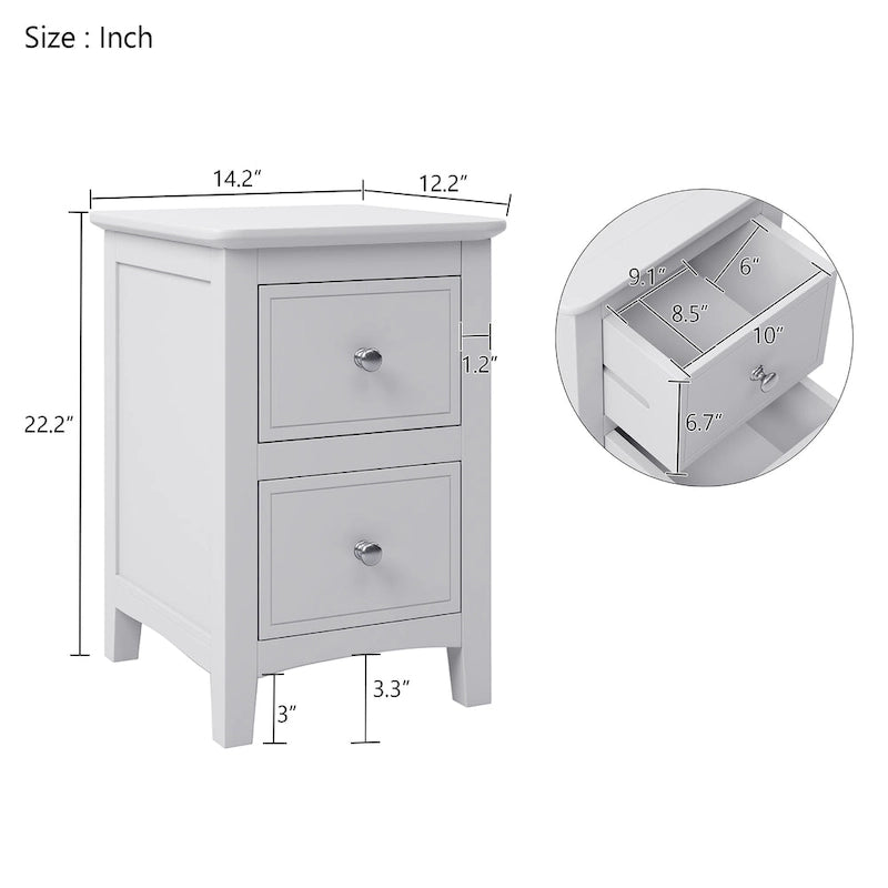 Comodino a 2 cassetti con gambe affusolate, Bianco/Grigio - Singolo