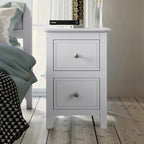 Comodino a 2 cassetti con gambe affusolate, Bianco/Grigio - Singolo