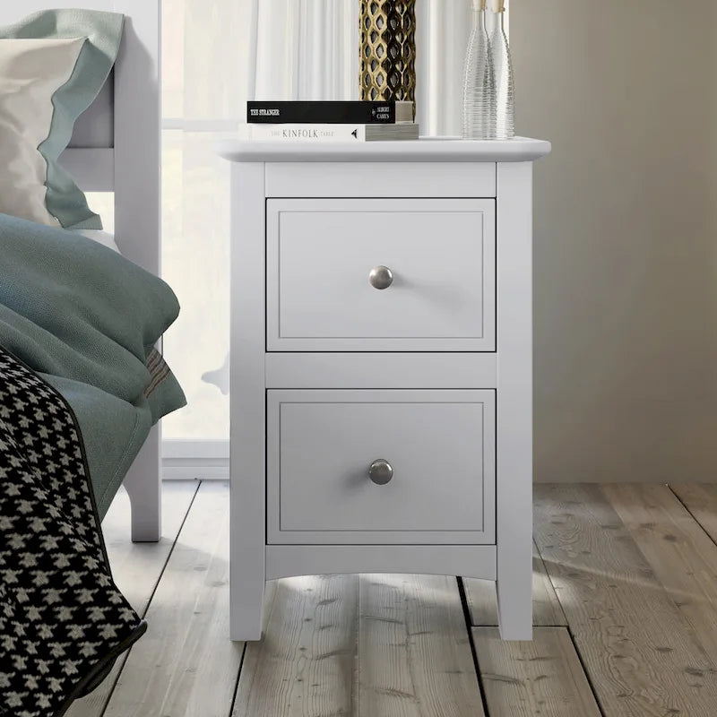 Comodino a 2 cassetti con gambe affusolate, Bianco/Grigio - Singolo