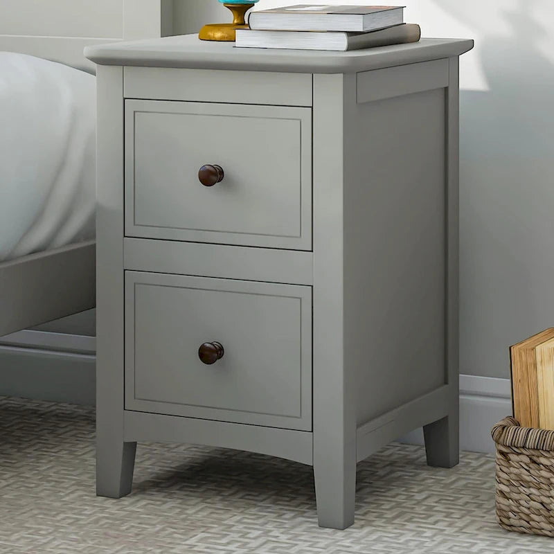 Comodino a 2 cassetti con gambe affusolate, Bianco/Grigio - Singolo