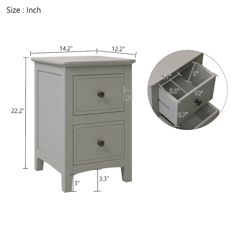 Comodino a 2 cassetti con gambe affusolate, Bianco/Grigio - Singolo