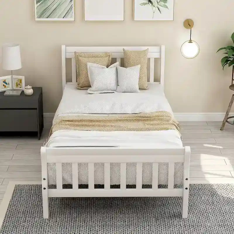 Letto a Piattaforma in Legno con Testiera e Pediera – Singolo, 1 Posto (Espresso / Bianco / Rovere)