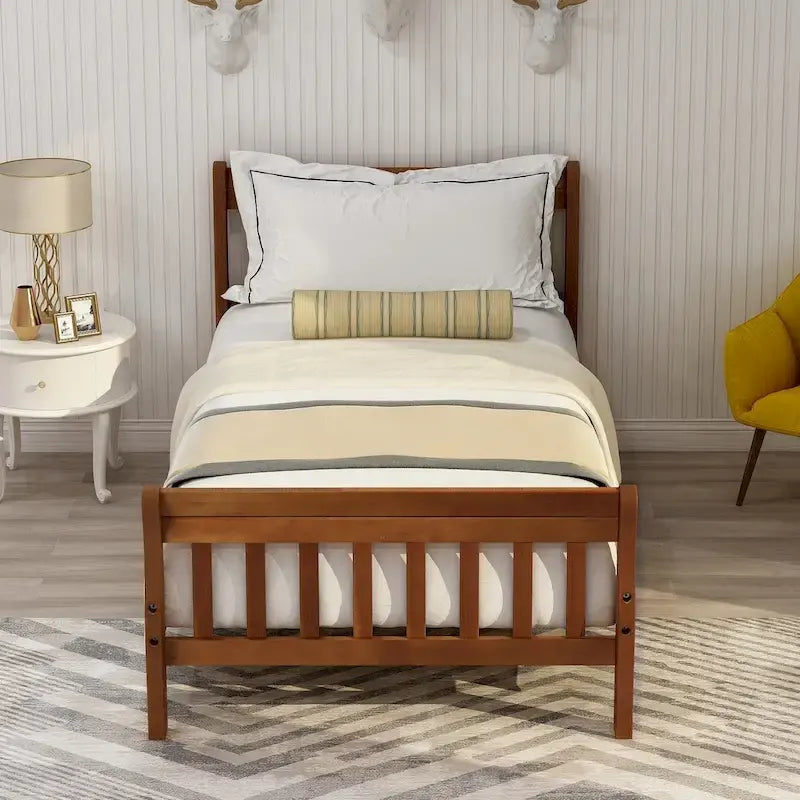 Letto a Piattaforma in Legno con Testiera e Pediera – Singolo, 1 Posto (Espresso / Bianco / Rovere)