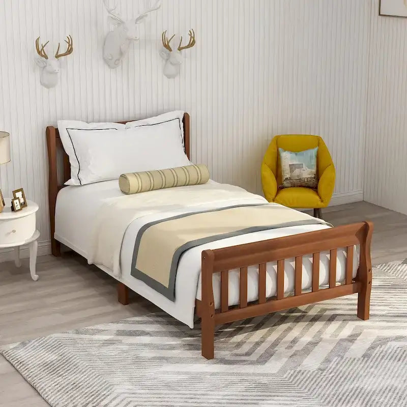 Letto a Piattaforma in Legno con Testiera e Pediera – Singolo, 1 Posto (Espresso / Bianco / Rovere)