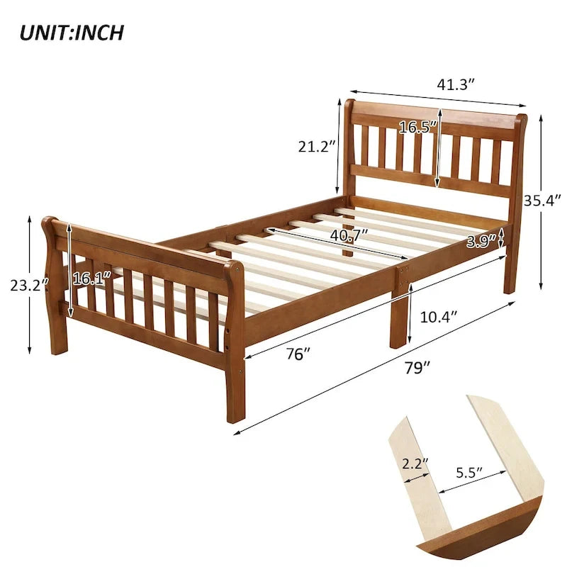 Letto a Piattaforma in Legno con Testiera e Pediera – Singolo, 1 Posto (Espresso / Bianco / Rovere)