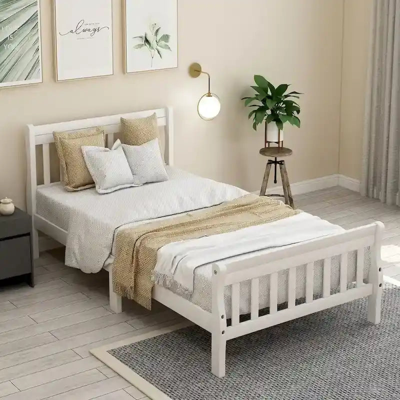 Letto a Piattaforma in Legno con Testiera e Pediera – Singolo, 1 Posto (Espresso / Bianco / Rovere)