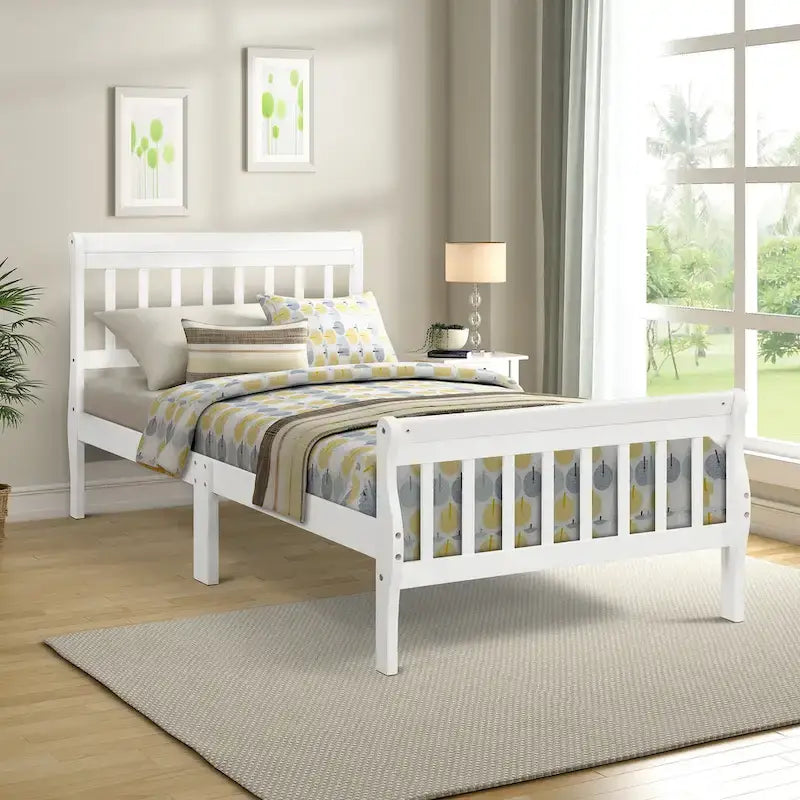 Letto a Piattaforma in Legno con Testiera e Pediera – Singolo, 1 Posto (Espresso / Bianco / Rovere)