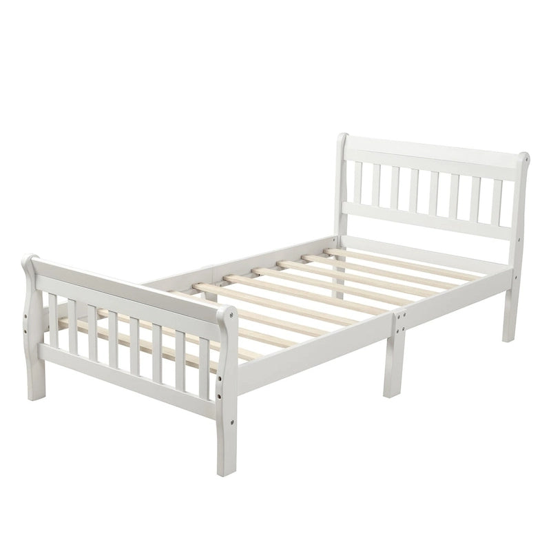 Letto a Piattaforma in Legno con Testiera e Pediera – Singolo, 1 Posto (Espresso / Bianco / Rovere)