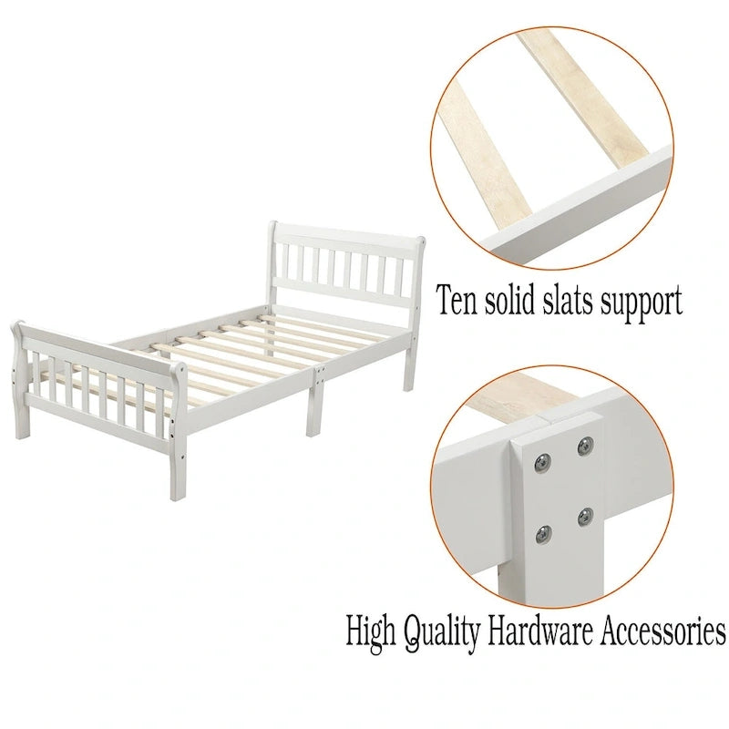 Letto a Piattaforma in Legno con Testiera e Pediera – Singolo, 1 Posto (Espresso / Bianco / Rovere)