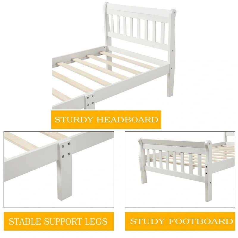 Letto a Piattaforma in Legno con Testiera e Pediera – Singolo, 1 Posto (Espresso / Bianco / Rovere)