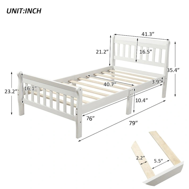Letto a Piattaforma in Legno con Testiera e Pediera – Singolo, 1 Posto (Espresso / Bianco / Rovere)
