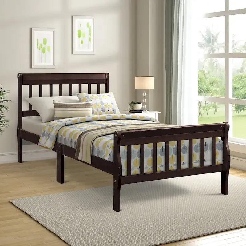 Letto a Piattaforma in Legno con Testiera e Pediera – Singolo, 1 Posto (Espresso / Bianco / Rovere)