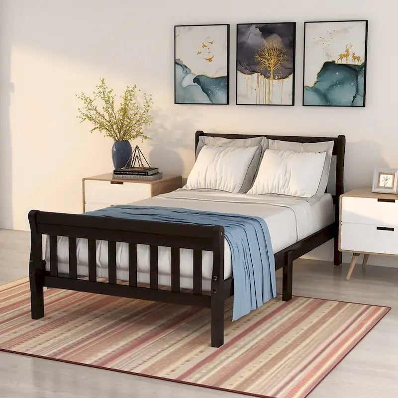 Letto a Piattaforma in Legno con Testiera e Pediera – Singolo, 1 Posto (Espresso / Bianco / Rovere)