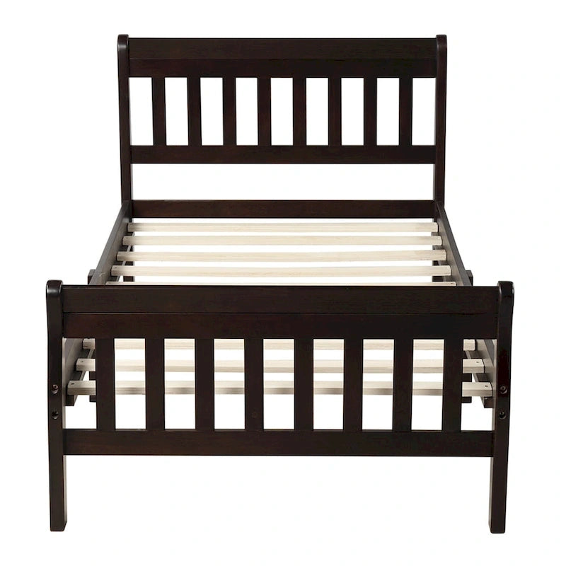 Letto a Piattaforma in Legno con Testiera e Pediera – Singolo, 1 Posto (Espresso / Bianco / Rovere)
