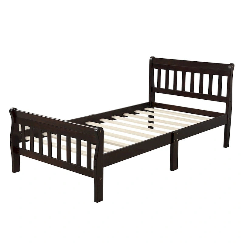 Letto a Piattaforma in Legno con Testiera e Pediera – Singolo, 1 Posto (Espresso / Bianco / Rovere)