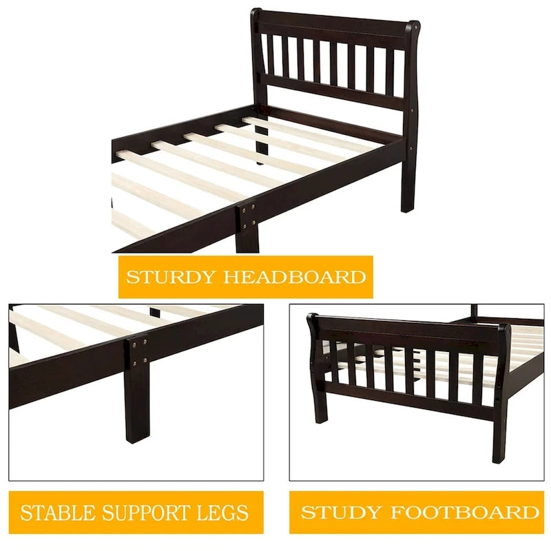Letto a Piattaforma in Legno con Testiera e Pediera – Singolo, 1 Posto (Espresso / Bianco / Rovere)