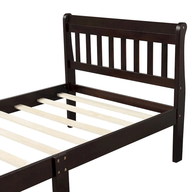 Letto a Piattaforma in Legno con Testiera e Pediera – Singolo, 1 Posto (Espresso / Bianco / Rovere)