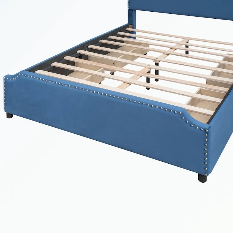 Letto a piattaforma imbottito capitonné grigio/verde/blu/beige con cassetti – 2 persone