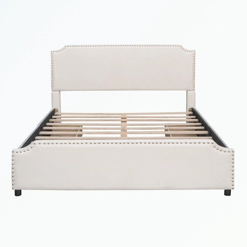 Letto a piattaforma imbottito capitonné grigio/verde/blu/beige con cassetti – 2 persone