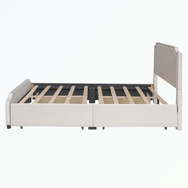 Letto a piattaforma imbottito capitonné grigio/verde/blu/beige con cassetti – 2 persone