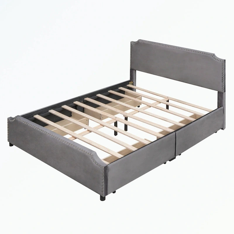 Letto a piattaforma imbottito capitonné grigio/verde/blu/beige con cassetti – 2 persone