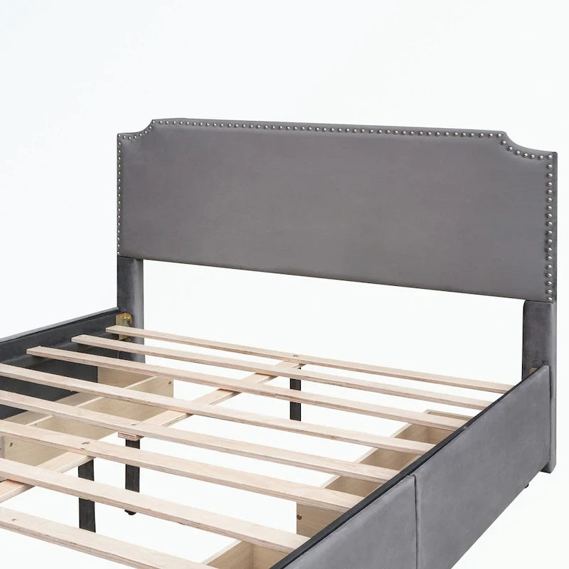Letto a piattaforma imbottito capitonné grigio/verde/blu/beige con cassetti – 2 persone