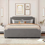Letto a piattaforma imbottito capitonné grigio/verde/blu/beige con cassetti – 2 persone