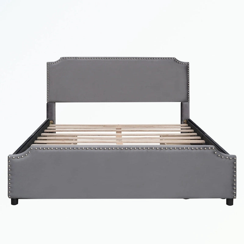 Letto a piattaforma imbottito capitonné grigio/verde/blu/beige con cassetti – 2 persone