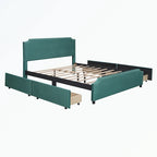 Letto a piattaforma imbottito capitonné grigio/verde/blu/beige con cassetti – 2 persone