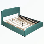 Letto a piattaforma imbottito capitonné grigio/verde/blu/beige con cassetti – 2 persone